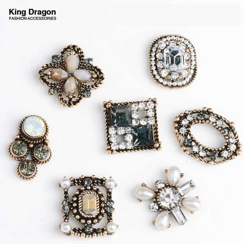 King Dragon Glass Antique Rhinestone Flower Embellishment Button Used On Decoration 17MM 5PCSLot Flat Back Antique Gold Color Y251029