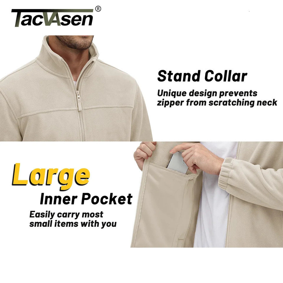 TACVASEN Winter Fleece Jackets Mens Full Zip Stand Up Work Jacket Coats Zipper Pockets Hiking Jacket Outdoor Windbreaker 251028