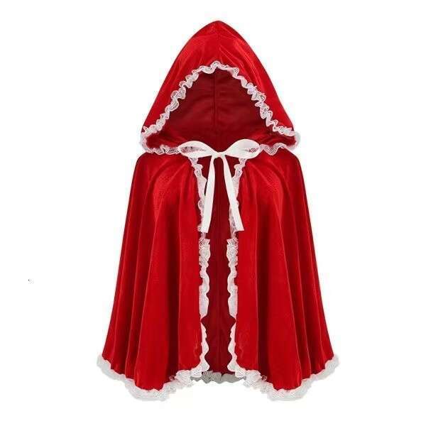 Anime Peripheral Performance Costume Role-Playing Outfit Little Riding Hood Hooded Cloak Red Cape Lace Trim