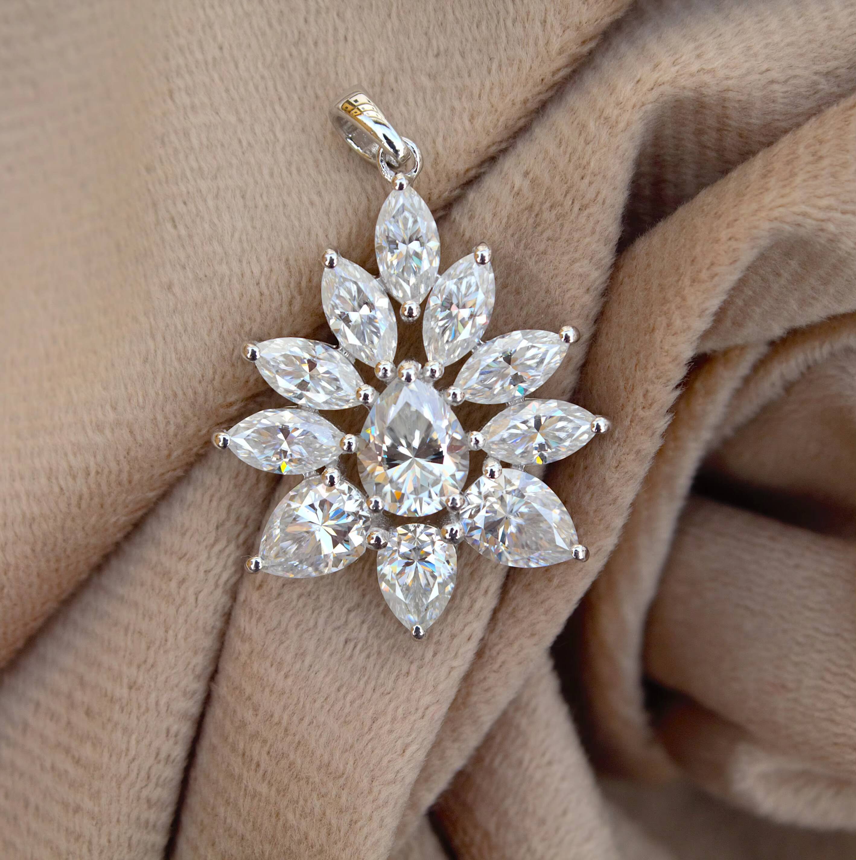 925 Silver Pendant with Pear Marquise Cut Moissanite Prong Setting Jewelry Without Chain Pendants Charms