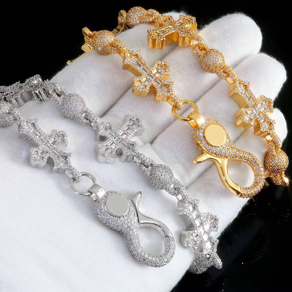 NUOYA Iced Out moissanite Pants Chain 18MM Silver Plated Cross Round Bead Design Bling Diamond Fine Jewelry Designer's style