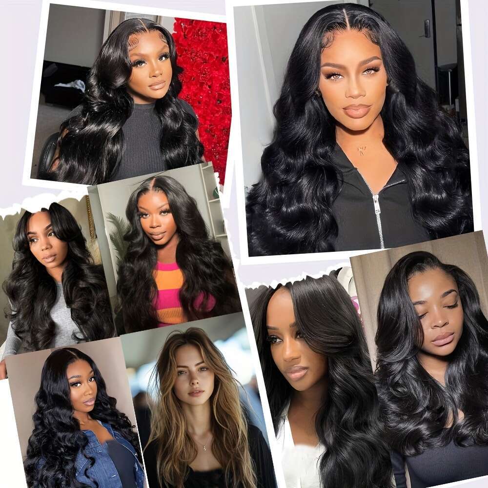Women's 13X4 Transparent Pure Human Female Remy Brazilian Hair Pre-Drawn Body Wave Gel Free Wear And Go Lace Front Wig 200% Density Natural Black