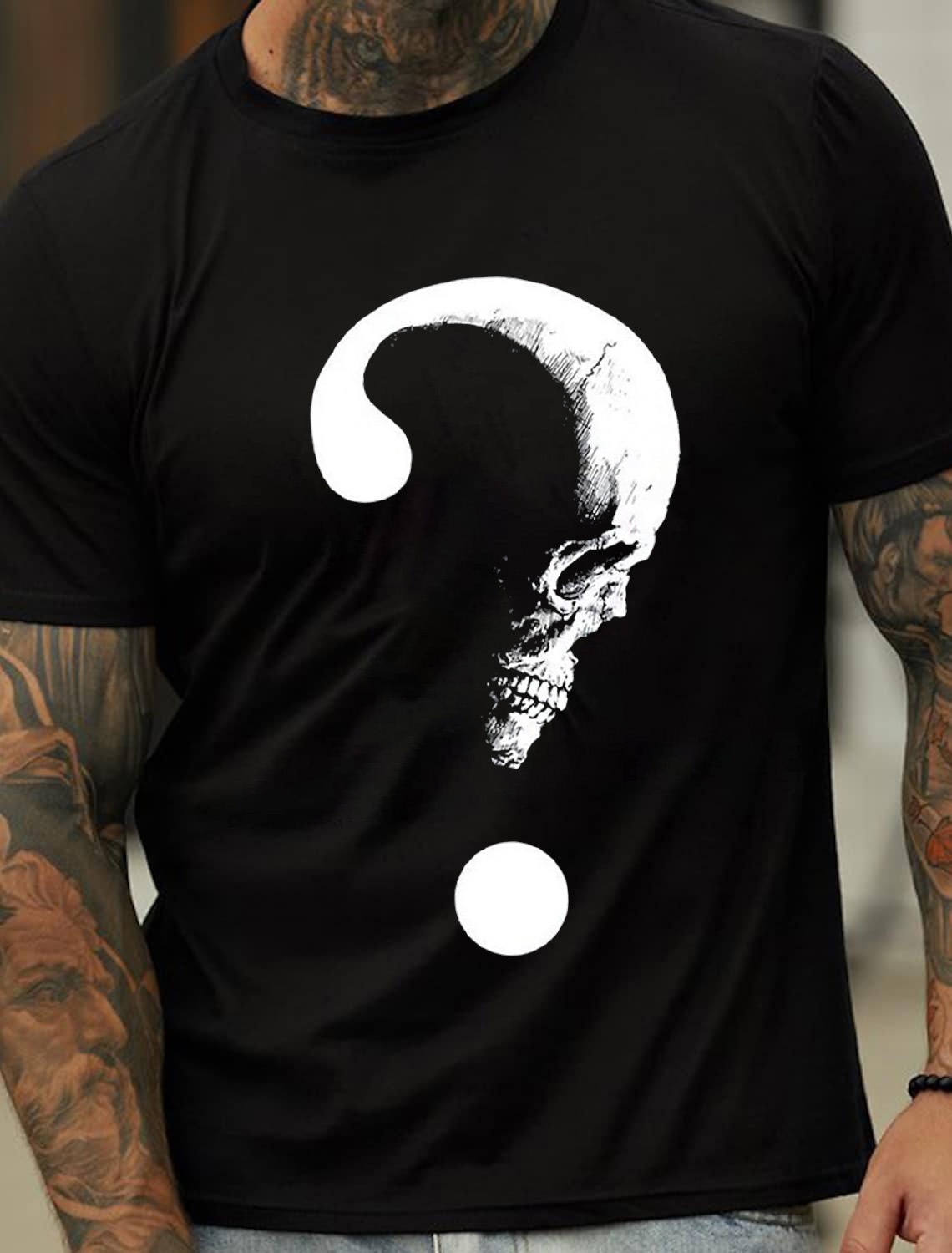 European & American Oversized Skeleton Symbol Print Men's Cotton Summer T-Shirt - TT7289