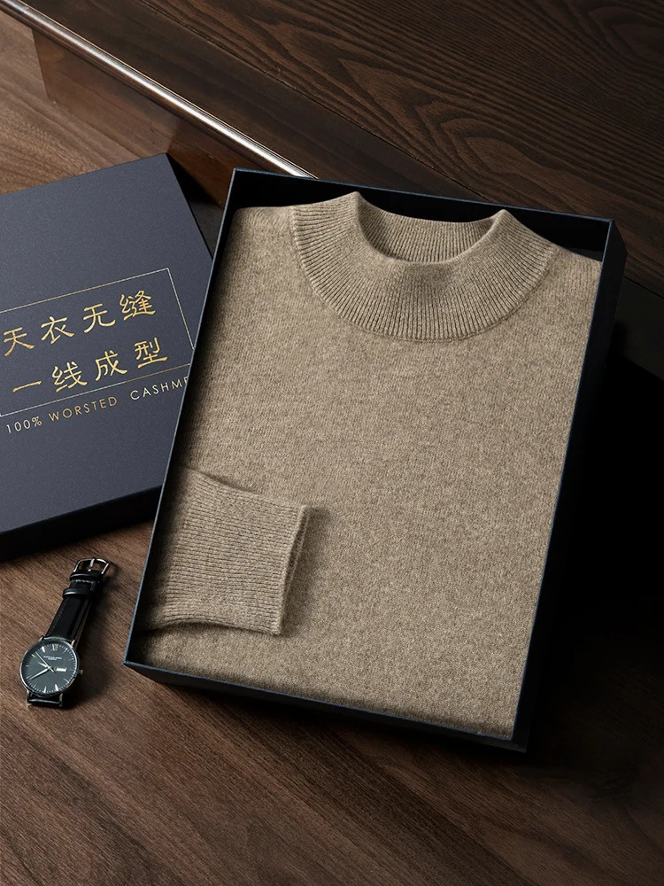 100 Pure Cashmere Mens Sweater MockNeck Pullovers Youth Leisure Long Sleeve Shirts Autumn Winter HighEnd PlusSize jacket 251017