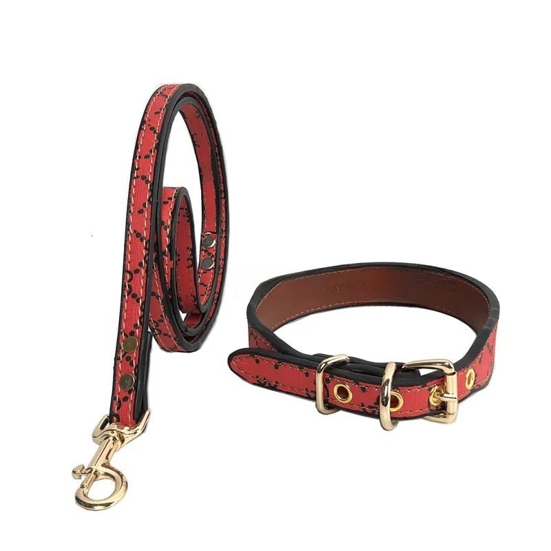 2025 new Designer Collars Leashes Set with Classic Letters Pattern Sturdy Leather Dog Heavy Duty Pet Collar Medium Large Dogs 1.2 Wide for 1