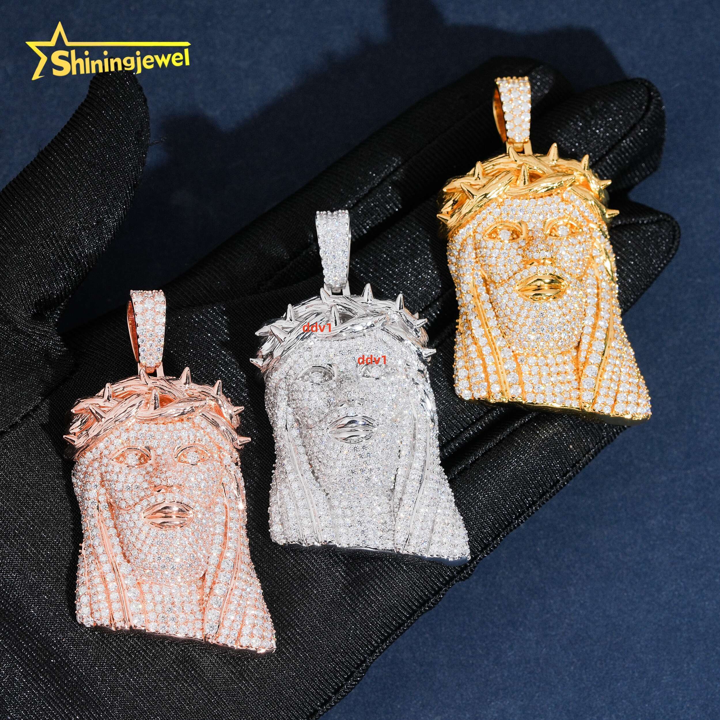New 25in Rapper Jesus Piece Real Gold Plated 3d Face Portrait Hip Pop Pendant Real Gold Plated 925 Moissanite Jesus Pendant Designer's style