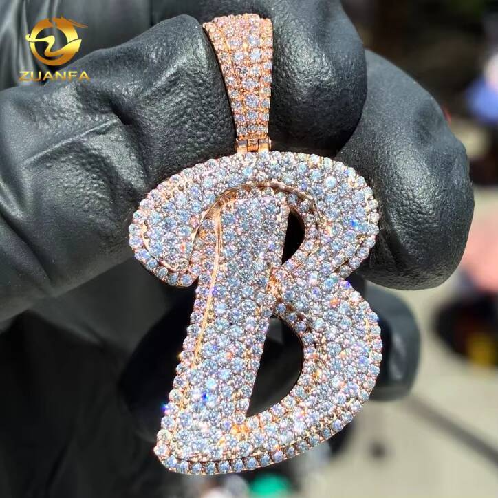 Iced Out Rose Gold Plated Custom Hip Hop Jewelry Diamond Initial Pendant Letter 925 Sterling Silver VVS Moissanite Name Pendant