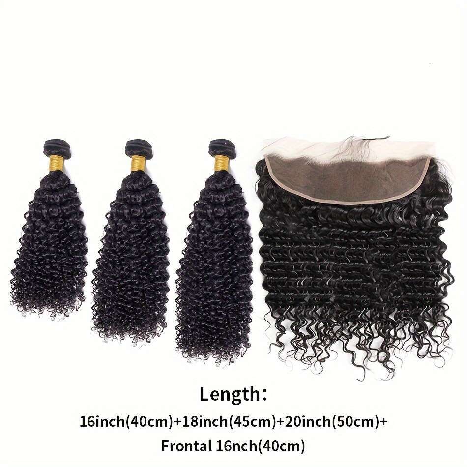 Brazilian Virgin Human Hair Deep Wave Bundles With 13X4 Transparent Lace Frontal Closure