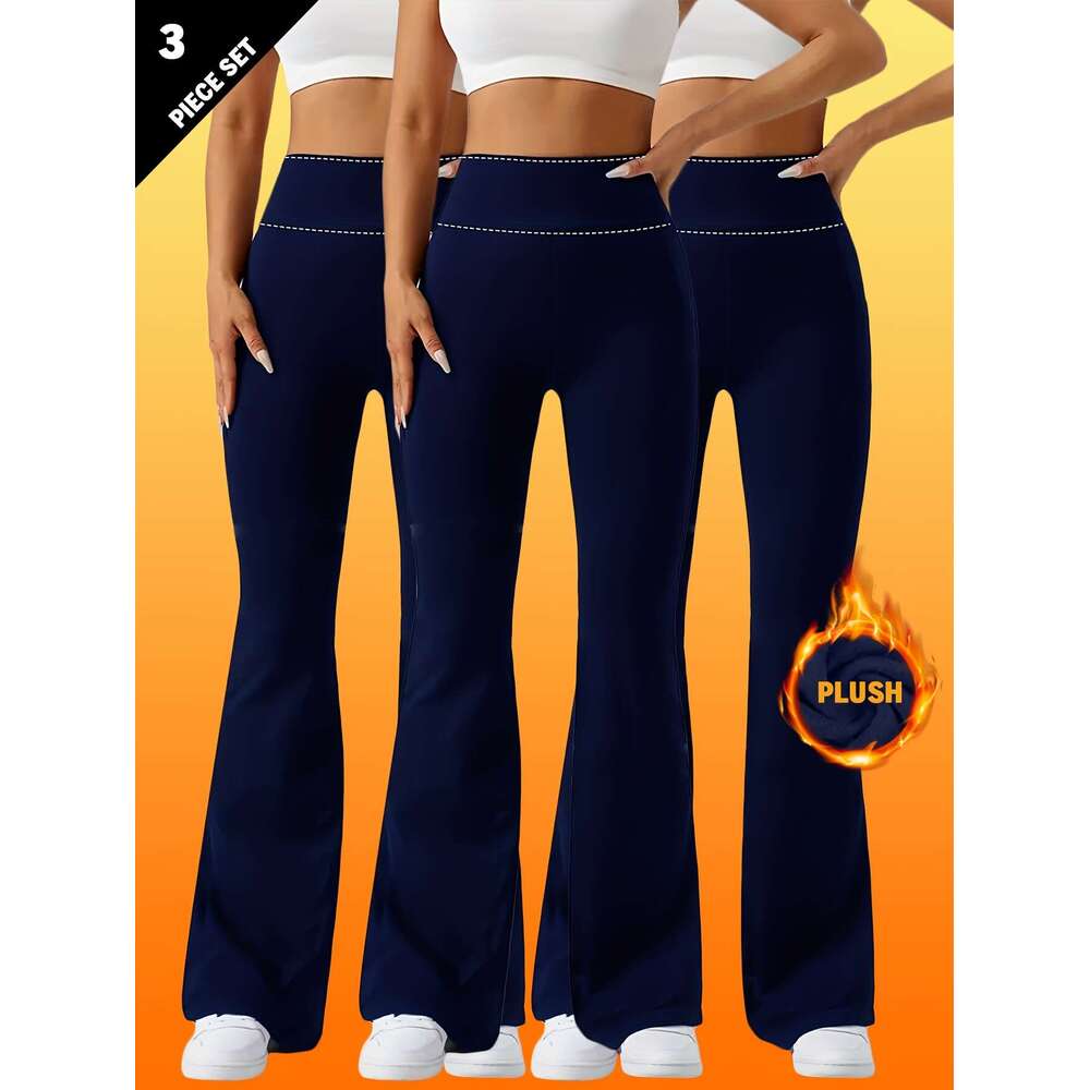 1XL-4XL Large Size Autumn And Winter Plus Veet Thickened Two Side Pockets High Waist Abdomen Hip Lift Outdoor Sports Leisure 3 Pieces