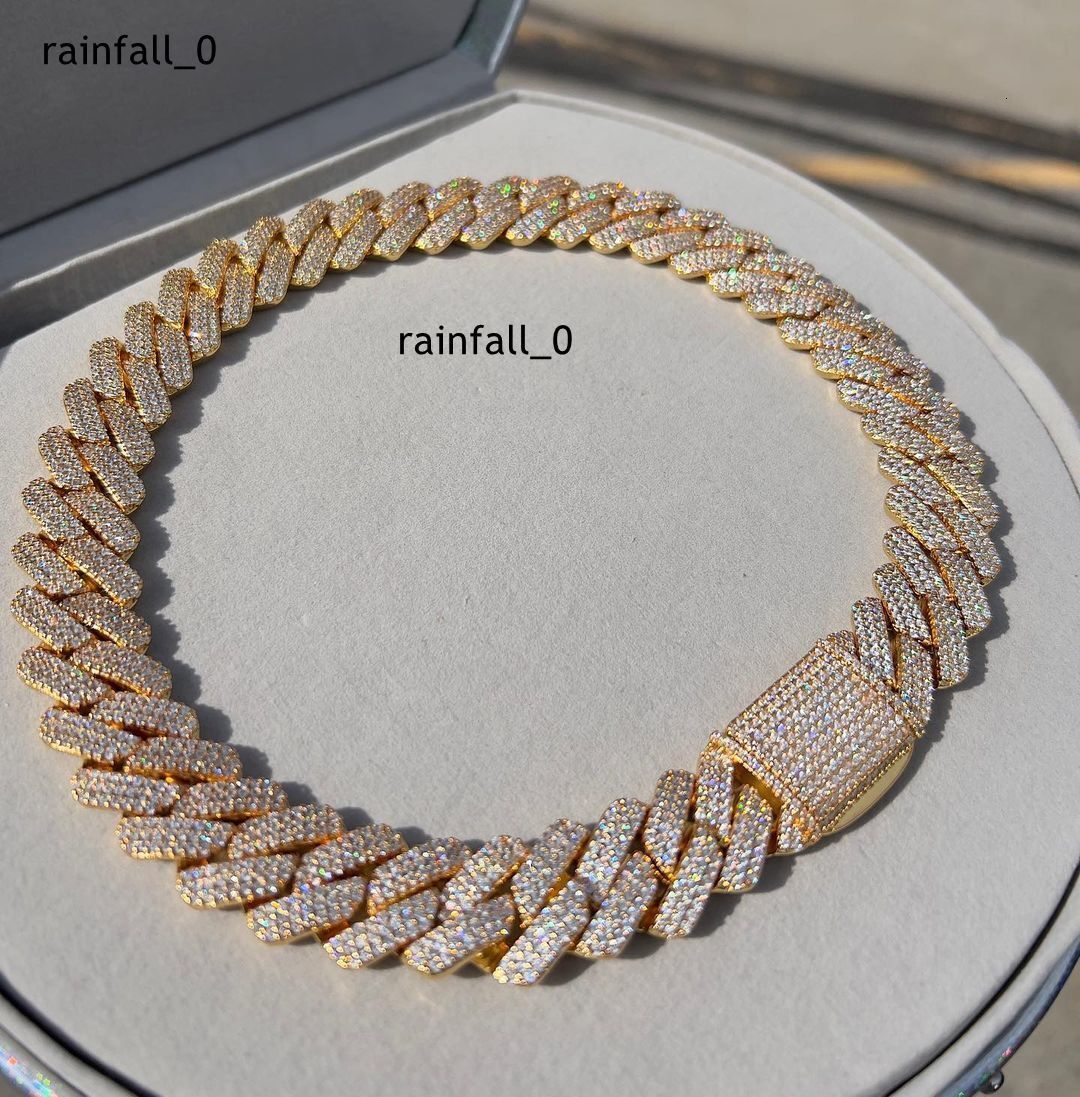 Hip Hop Gold Filled Link Bracelet Chain Set 19MM 3 Rows Diamond Cuban Choker Necklace Mens Miami Iced Out Moissanite Prong Cuban Chain