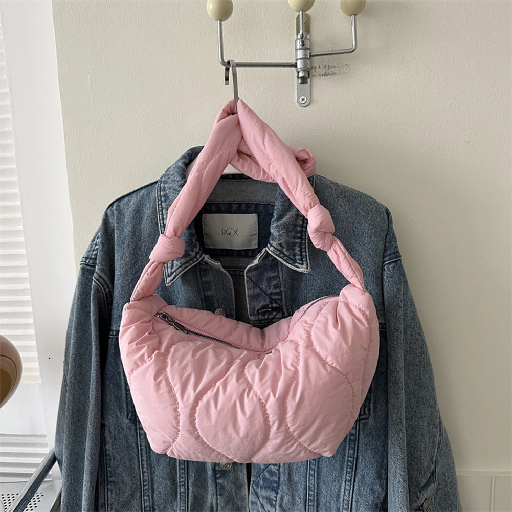 Female Puffer Shoulder Bag Trendy Soft Down Cotton Pillow Shopper with Zipper Quilted Simple Crossbody for Teenage Girls 251018