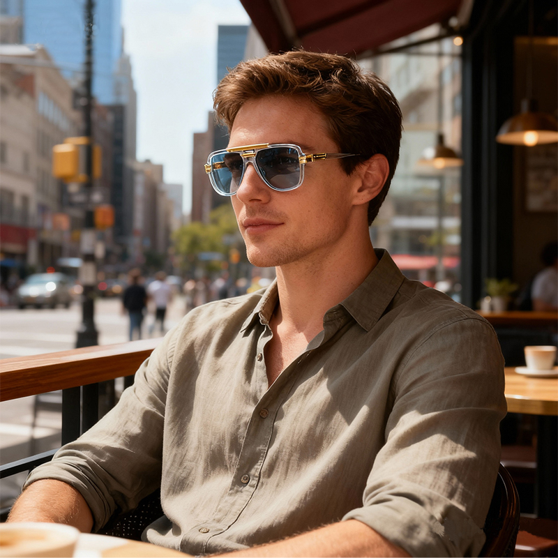 Cross-border European and American trendy new square-frame retro sunglasses Fashionable men's eyewear metal sunglasses