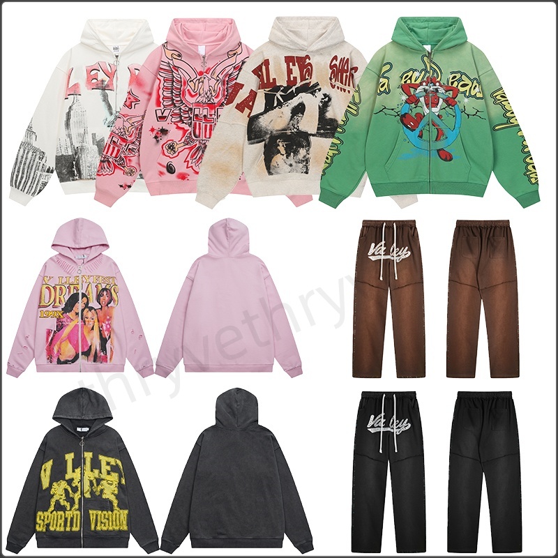 mens valleey hoodie designer vale hoodie Hip-hop Harajuku style zip up hoodie Washed Water Trend Brand Streetwear mens designer hoodie valencia hoodies for men