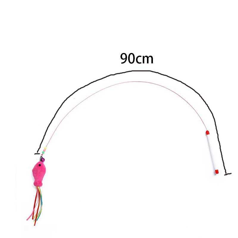90cm Cat Toys Cat Teaser Wire Fish Funny Cat Rod Fishing Cat Rod Feather Bell Funny Cat Stick Pet Interactive Replaceable head S251029