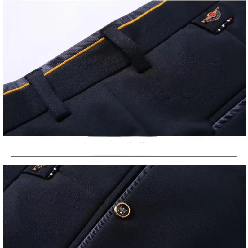 High Stretch Mens Dress Pants High Waist Elastic Formal Suit Pants Office Business Classic Casual Trousers Slim Fit Black Blue 251028