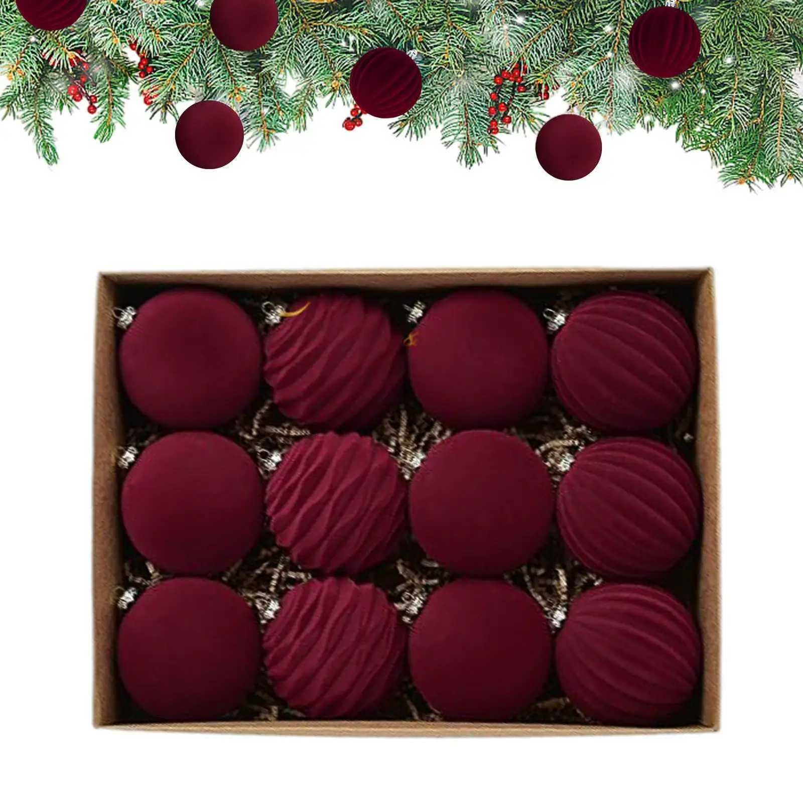 Velvet Christmas Balls 12pcsbox Flocked Tree Balls Pendant Ornaments Luxurious Design Decoration for christmas decorations C251030