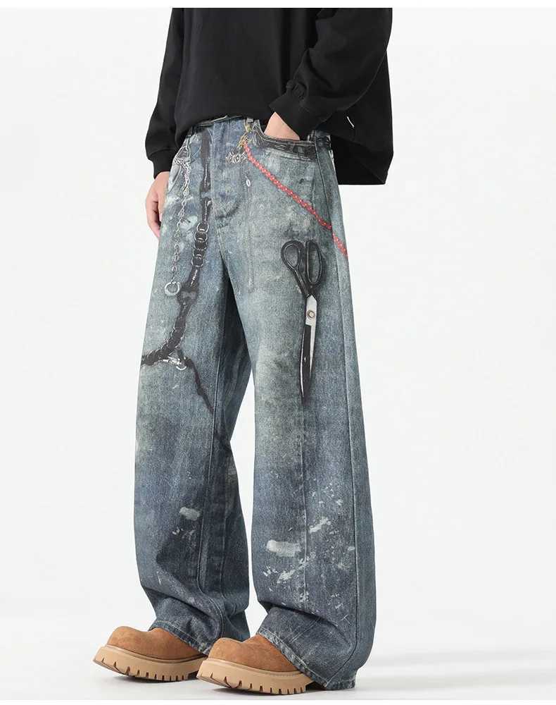 Mens Loose WideLeg Pants Fall New Arrivals Oversized Straight Leg Jeans with Dragging Hems in American Trendy Style J251030