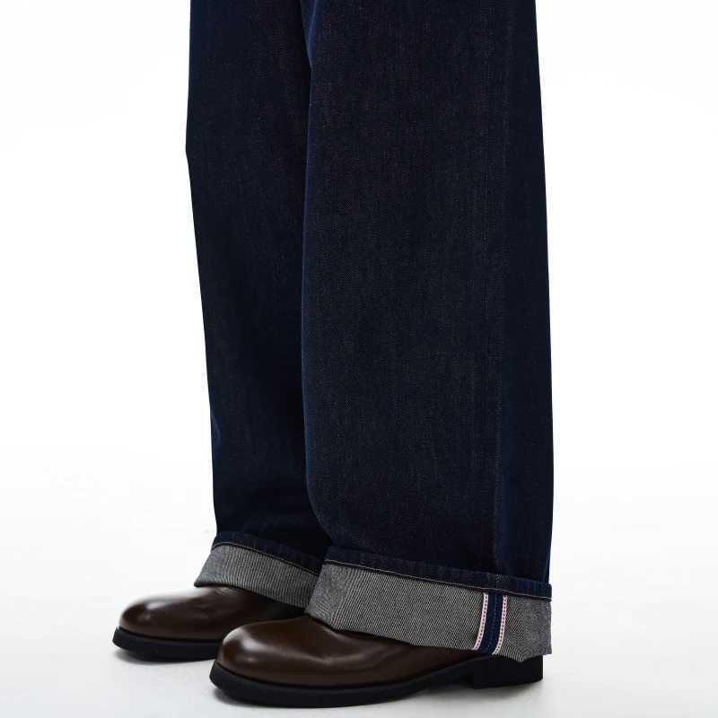 2025 autumn fashion color straight leg rolled edge jeans for men loose and versatile Japanese style long pants J251030