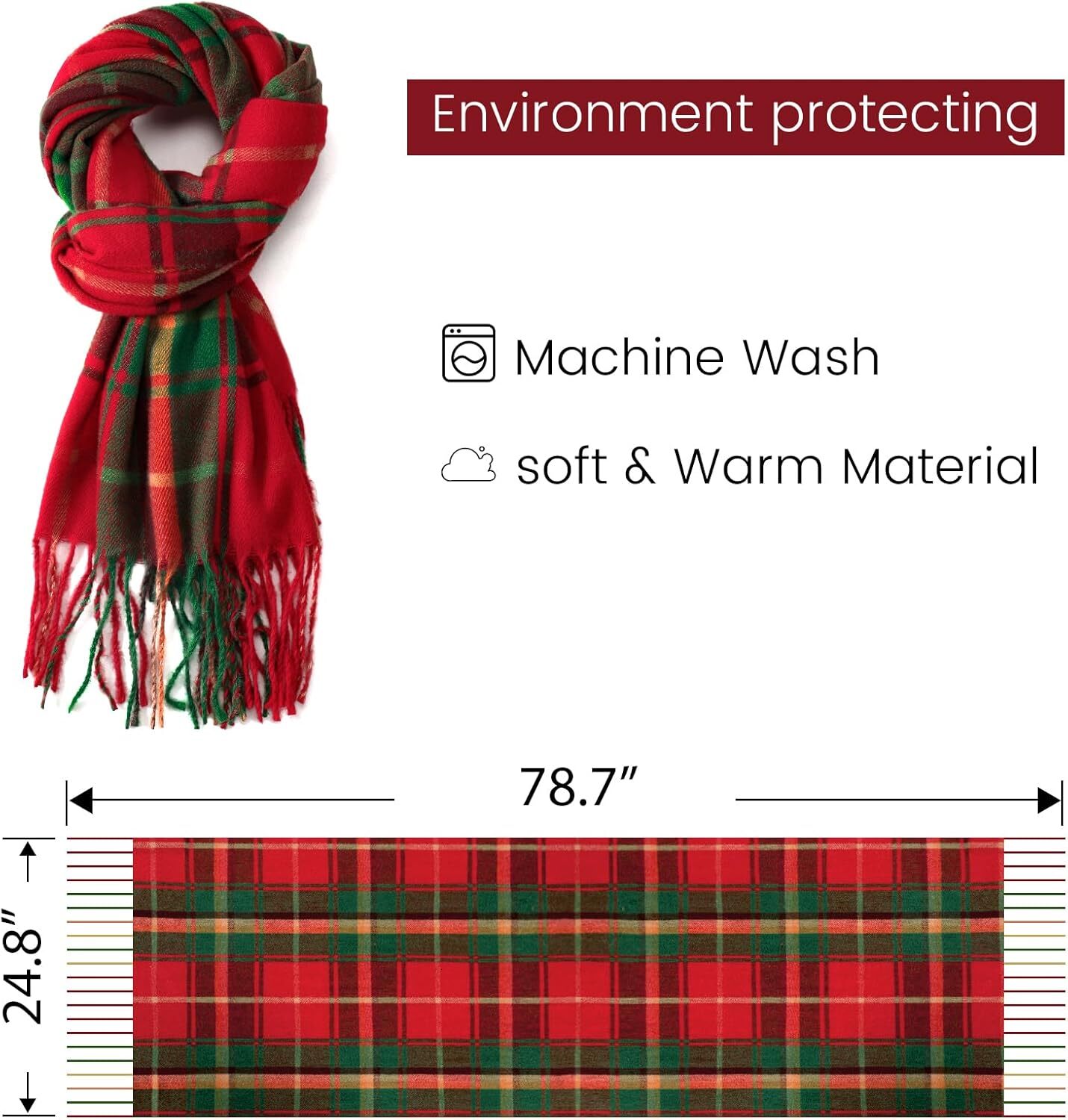 Custom Christmas gifts Winter Scarfs Women Womens Fashion Cashmere Scarf Plaid for Winter, Long Blanket, 79" x 28"