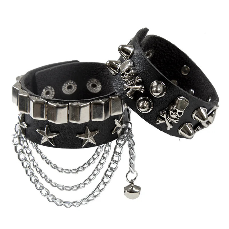 2024 PU Leather Bracelet Punk Bracelet Adjustable Skull Goth Cuff Bracelet Gothic Rivet Buckle Wristband for Men Women 251028