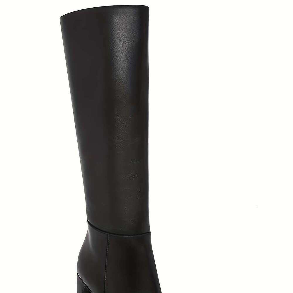 Women's Chunky Heeled Knee High Boots Classic PU Cover Square Toe Zippered Tall Boot