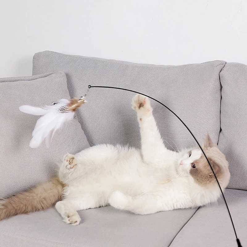 Cat Toy Cat Teaser Stick With Bell Extended Rod Suction Cup Self High And Durable Bite Teaser Tool Replaceable Feather Head S251029{category}