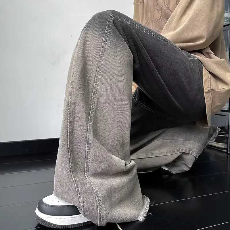 2023 Y2K Streetwear Vintage Grey Baggy Flare Jeans Pants For Men Clothing Loose Old Women Wide Leg Long Trousers Pantaloni Uomo J251030