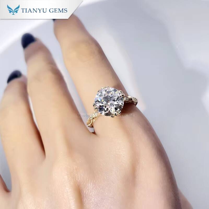 Tianyu Gems Hot Sale Design Round OEC Cut Moissanite Diamond D VVS1 11mm 5ct 10k 14k 18k Yellow Gold Ring