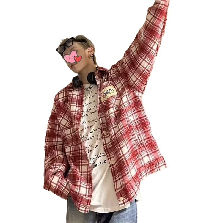 2025 New American High Street Color Block Design Plaid Long Sleeve Shirt Autumn Designer Coat Unisex Loose Trendy Jacket