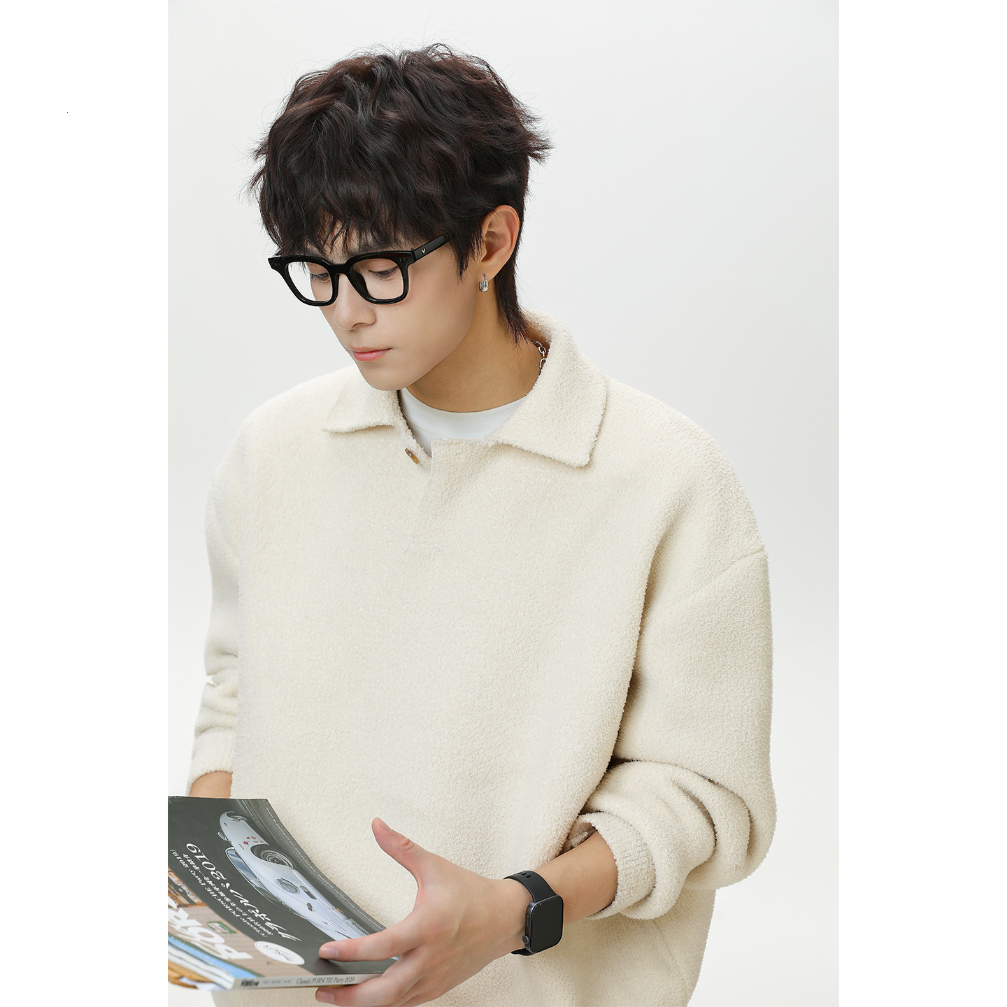 Texture Seagull Collar Sweater For Men Designer Sweater Autumn And Winter New Thickened Warm Half-fleece Turn-down Collar Knitted Top Jacket