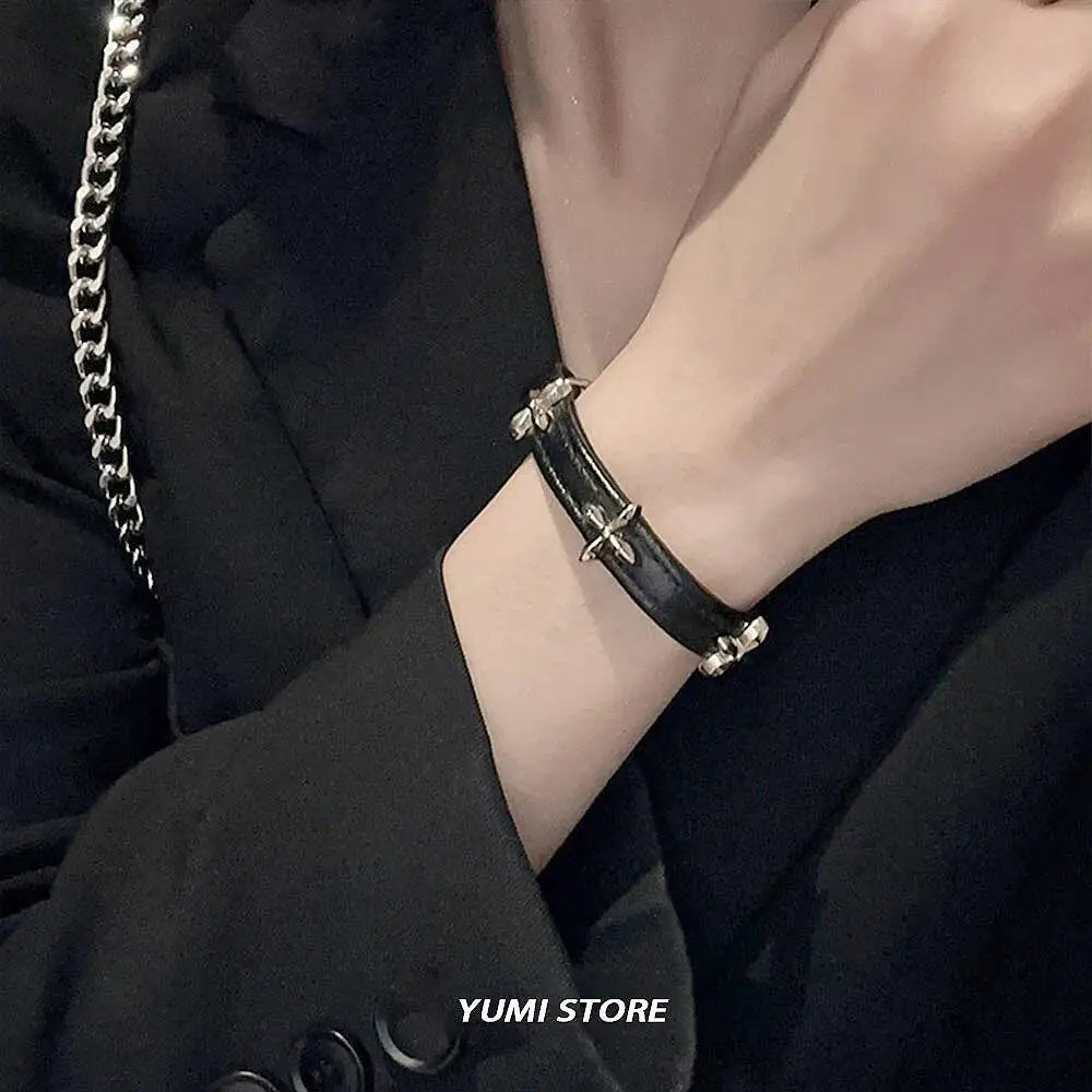Vintage Cross Bracelet For Women Fashion Punk PU Leather Adjustable Bracelet Girl Kpop Jewelry Cool Y2K Accessories 251028
