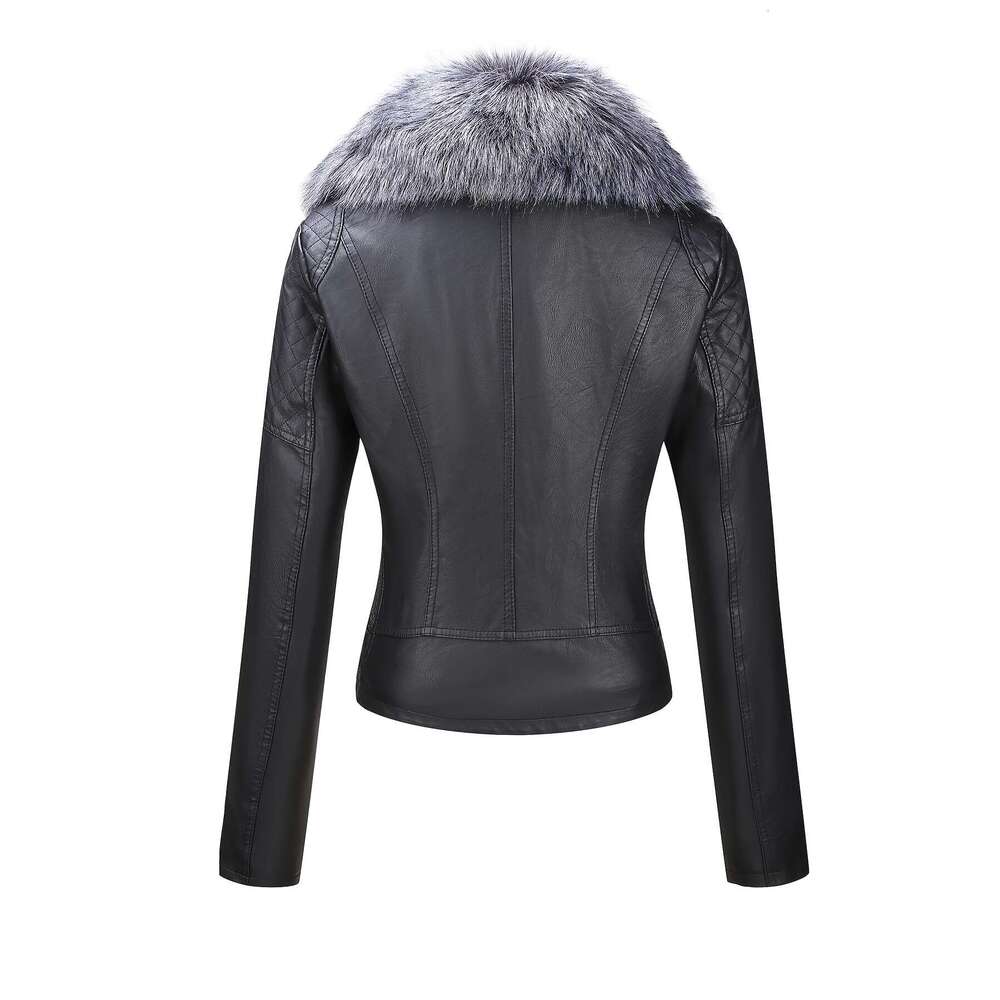 Faux Jacket Retro Faux Leather Jacket Women S Autumn And Winter Motorcycle Coat With Detachable Large Fur Collar