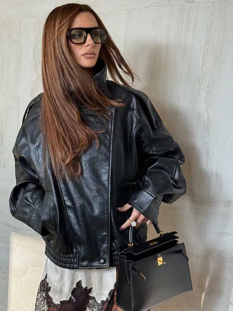HH Autumn Faux Leather Jacket For Women Casual Solid Long Sleeve Zipper Pu Leather Coats New Fashion Female Streetwear1 Y251105
