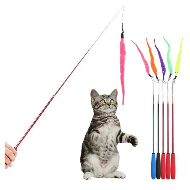 5pcs Colorful Cat Teaser Wand Rod Chase Toys Replacement Refill Plush Worms Pet Cat Tease Interactive Training Playing Stick Toy S251029{category}