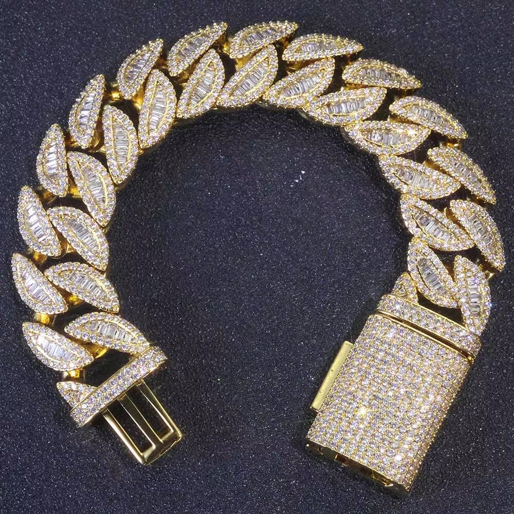 NUOYA 20mm Iced Cuban Chain S925 Silver VVS Moissanite Bracelet Baguette Cut Mixed Stones Hip Hop Jewelry Designer's style