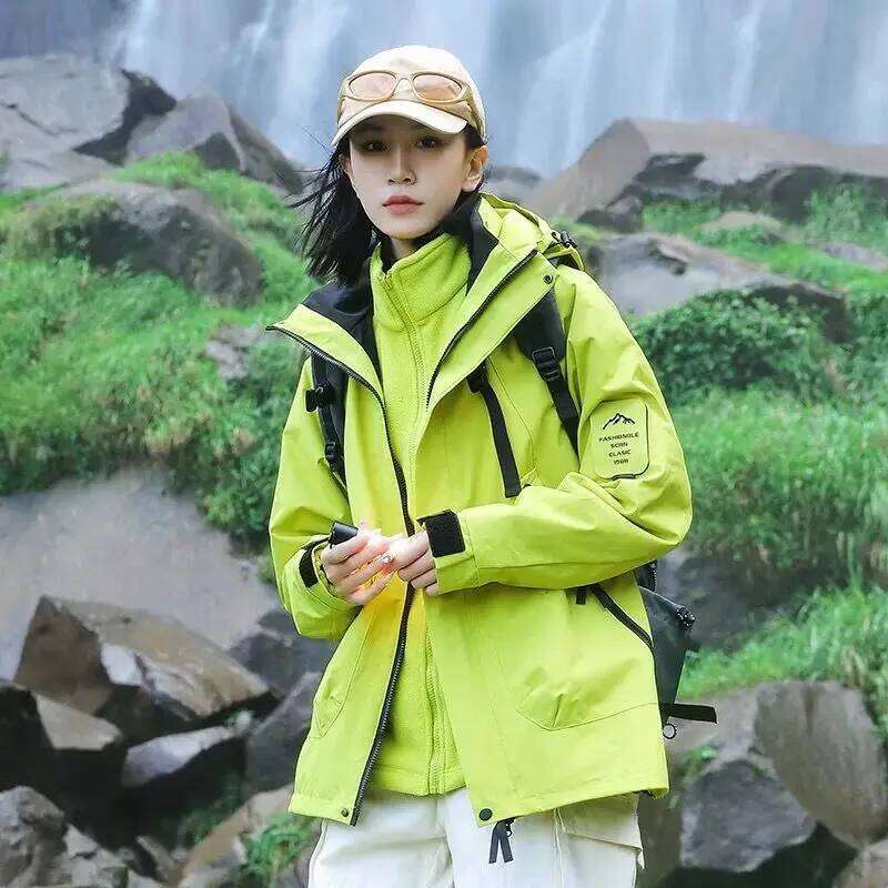 Autumn New Outdoor Hooded Climbing Jacket Women Waterproof Windproof Single Burst Hiking Camping Jackets For Couples Sportswear