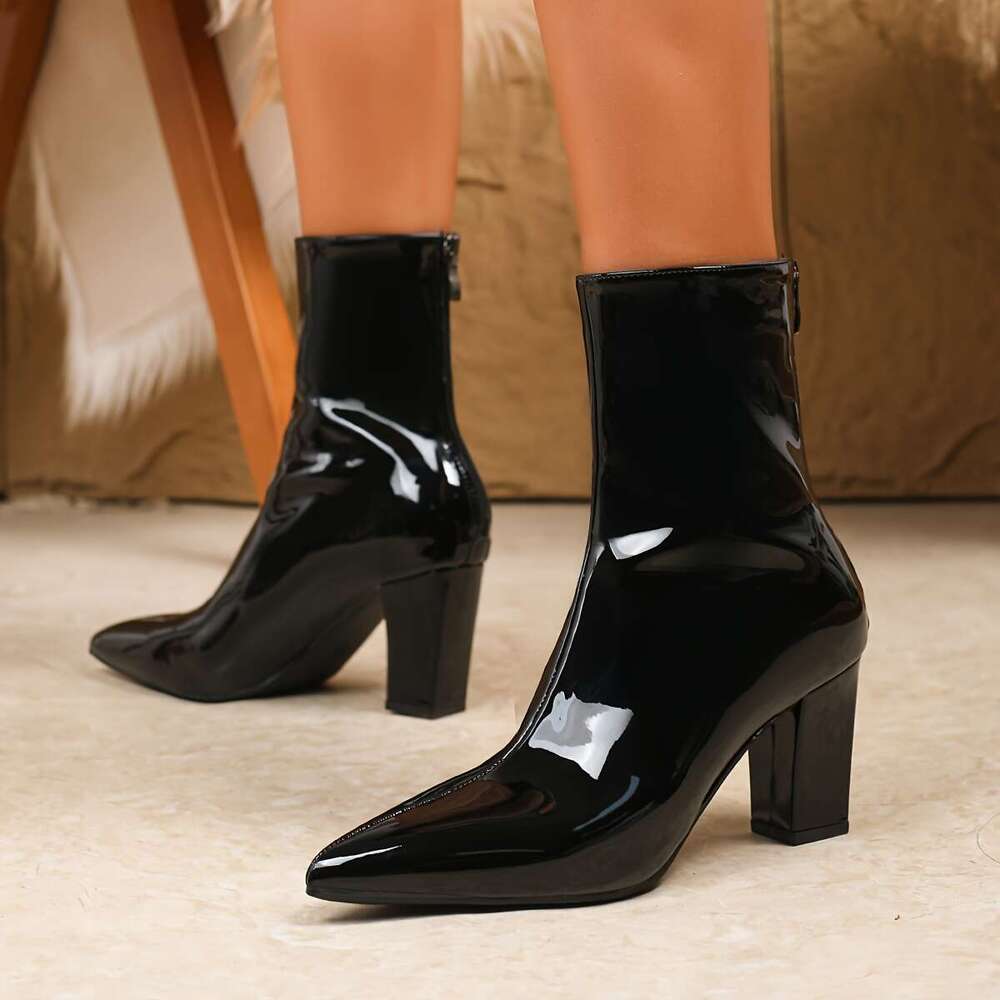 Women's Chunky Block Heel Boots Pointed Toe, Slip-Resistant TPU Sole, Winter Party & Formal Shoes Pink/Blue/Black Easy-Clean Synthetic Cover - Al