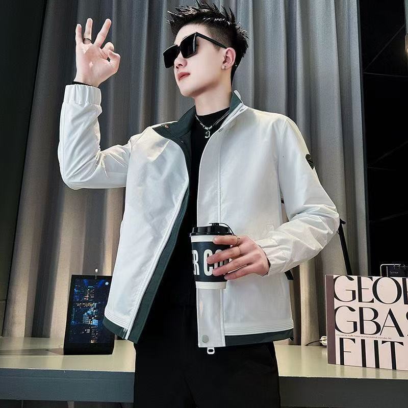 Men's Jacket Spring Autumn Trendy Brand Stylish Color Block Jacket Youth Designer Coat Korean Version Slim Fit Casual Top