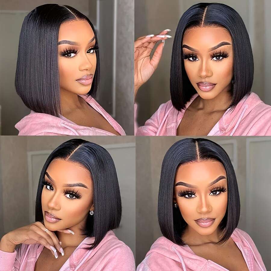 Bob Wig Women Front Pre-Plucked Breathable Mesh Elastic Cap 190% Density Straight Frontal Human Hair Lace Short Wigs Natural Color Suitable For Decora