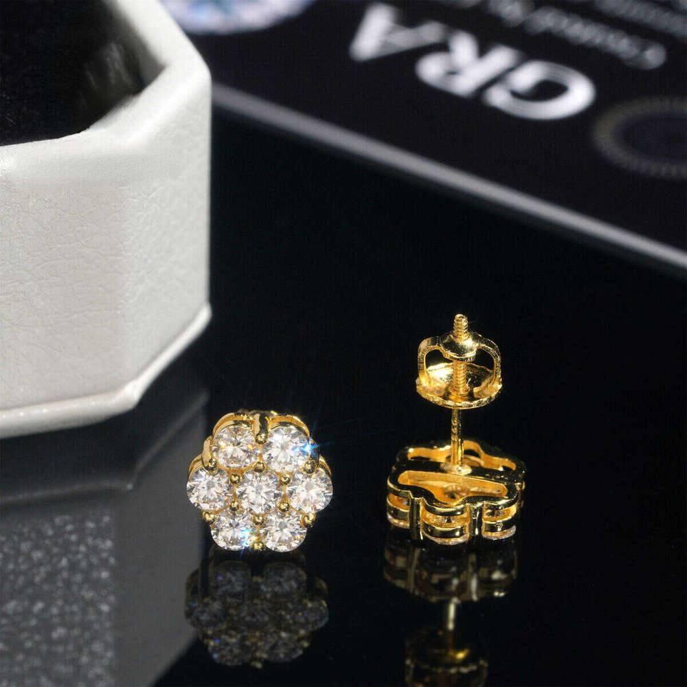 New Arrival with GRA Certificate Round Cut Silicon Stone Sterling Sier Hiphop Stud Earrings Set Unisex