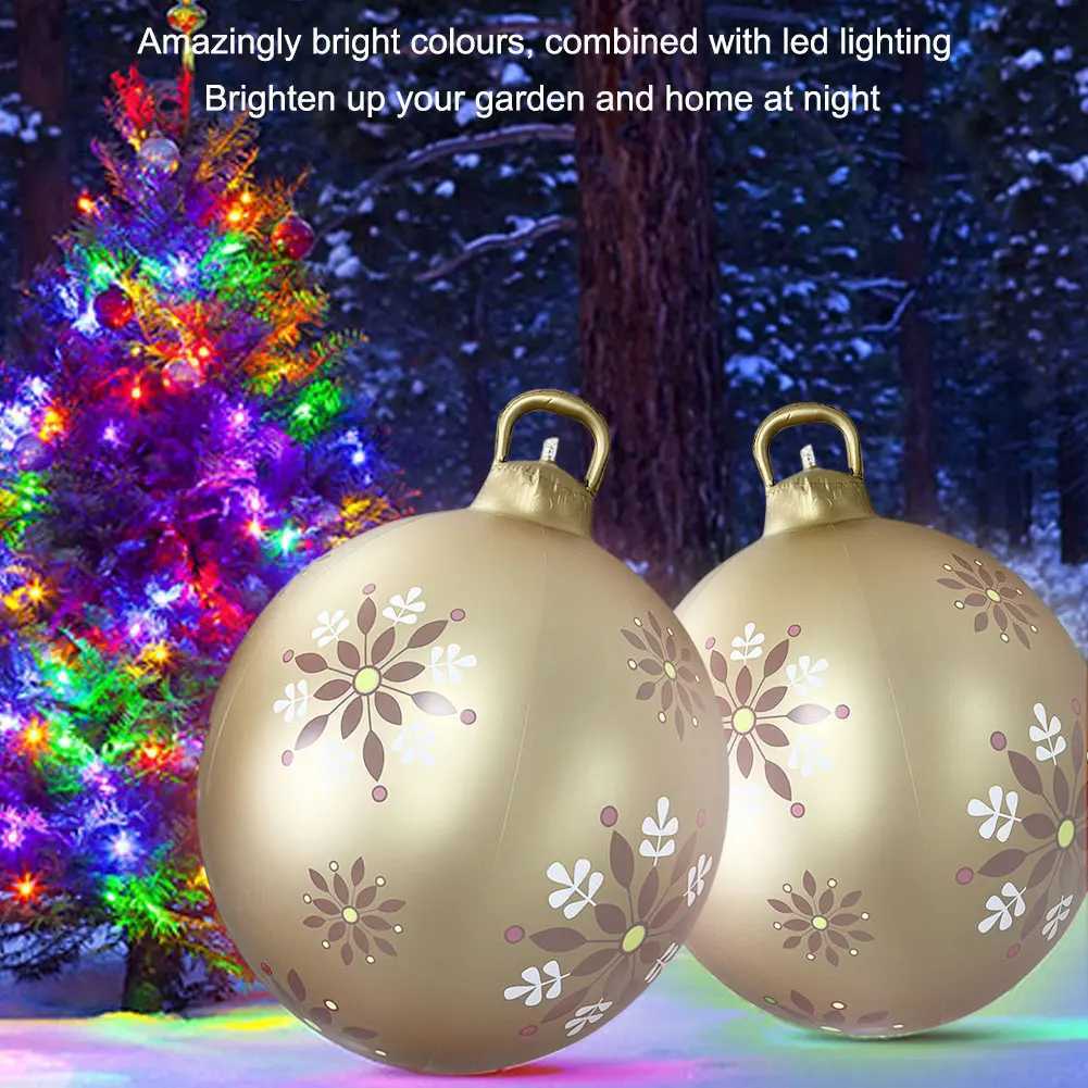 60cm Giant Inflatable Christmas Balls Light Up PVC Big Balls Xmas Tree Decorations Outdoor Holiday Yard Lawn Christmas Balloon C251030