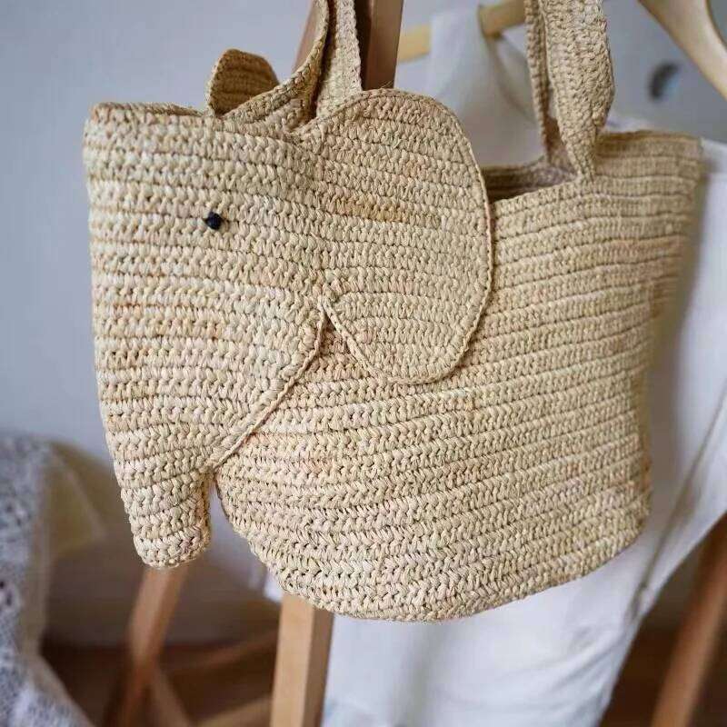 Lafite Crochet Hand Woven Elephant Vacation Beach Shoulder Bag Summer Grass New Large Capacity Women's Bags