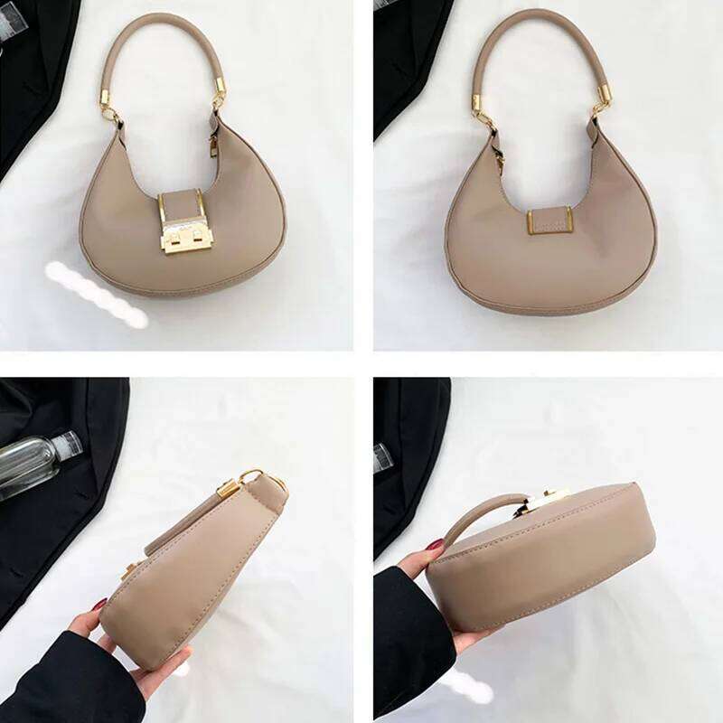 Women's Fashion Solid Color Shoulder Bag Lightweight PU with Comfortable Handheld Metal Buckle Sleek Handbag for Daily Use