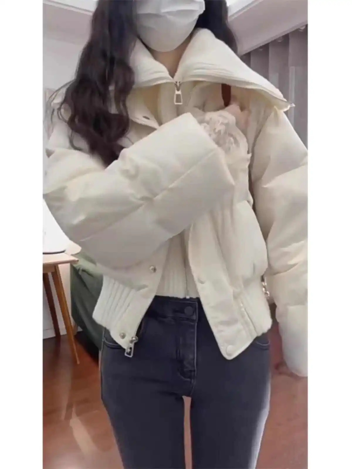 2025 Autumn Winter Women Two Pieces Padded Jacket Turndown Collar Crop Down Jacket Korean Thick Parkas Outwears 251030