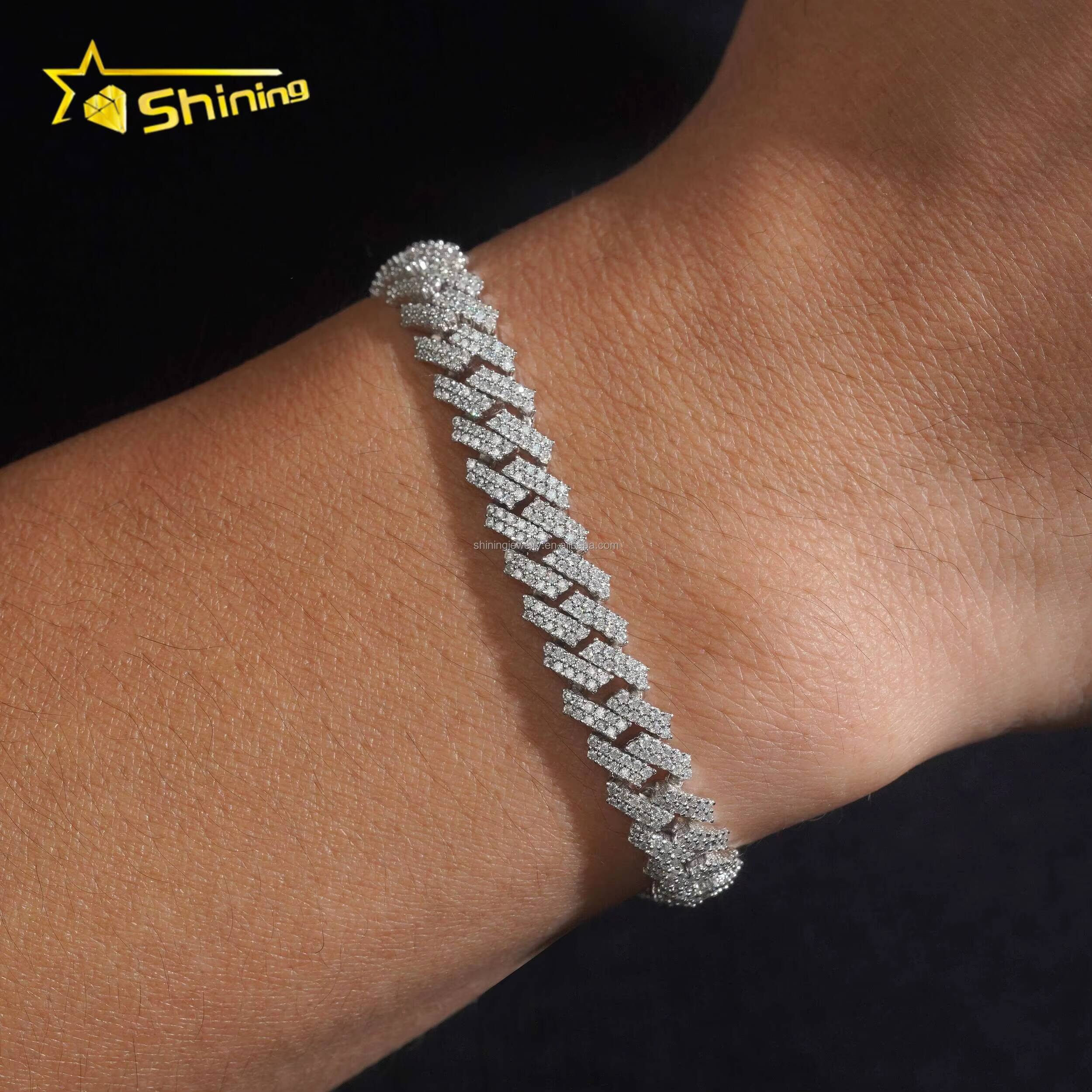 New Arrivals Hot Selling Fashion GRA Certificate S925 8mm 2 Rows Stone Iced Out VVS Moissanite Square Miami Cuban ChainBracelet