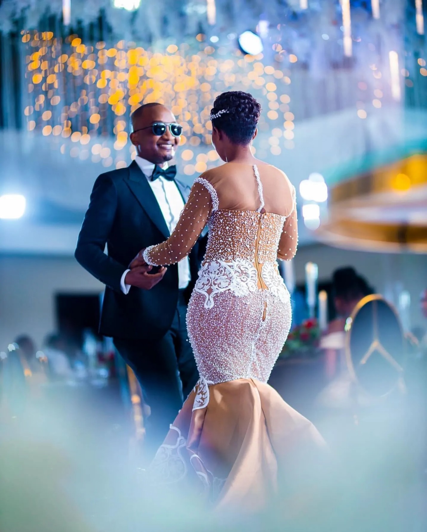 Gold Mermaid Wedding Dresses Plus Size Lacefull Full Sleeves Lace Crystals Bridal Gowns Dress Vestidos De Novia