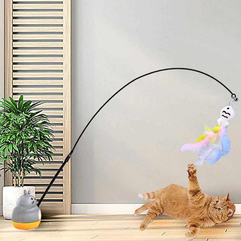 New cat funny cat stick steel wire long pole feather cute cat toy kitten fishing rotating selfpleasure relief pet toy S251029{category}