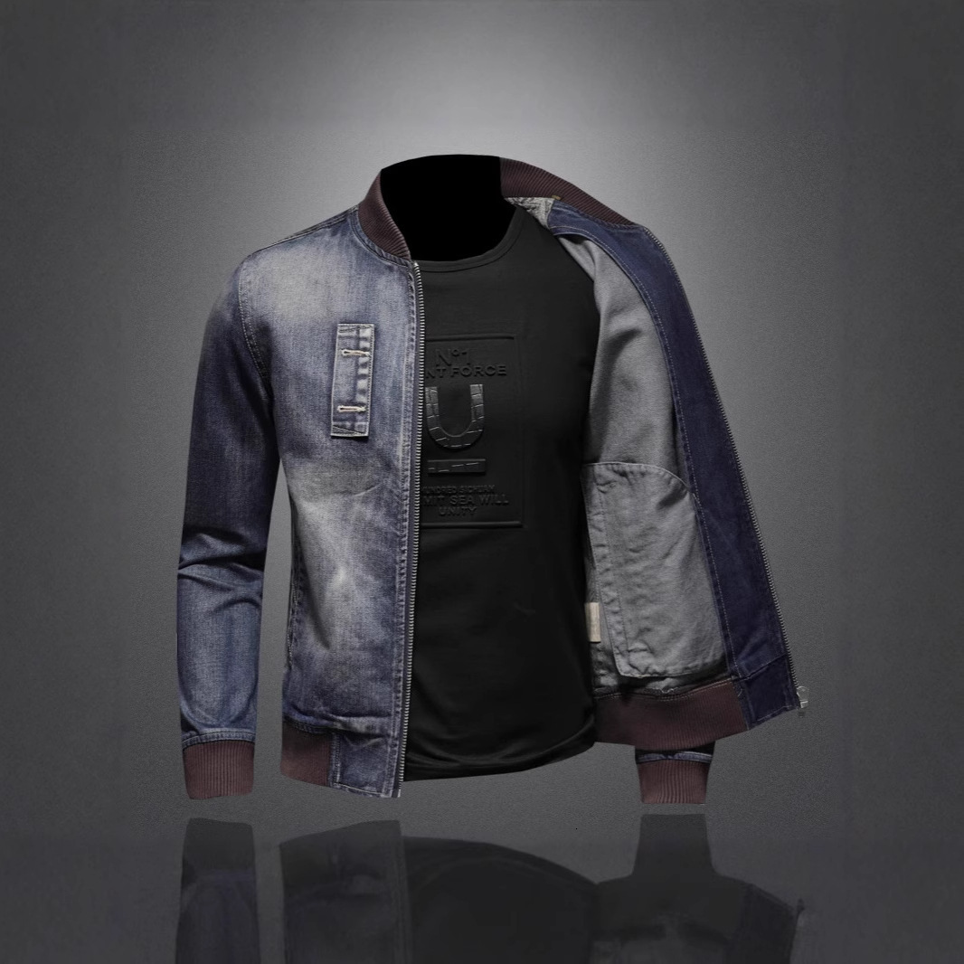 High-end Designer Jacket Stand Collar Denim Jacket Men's Trendy Brand Spring And Autumn New Motorcycle Jacket Men's Stylish Denim Coat