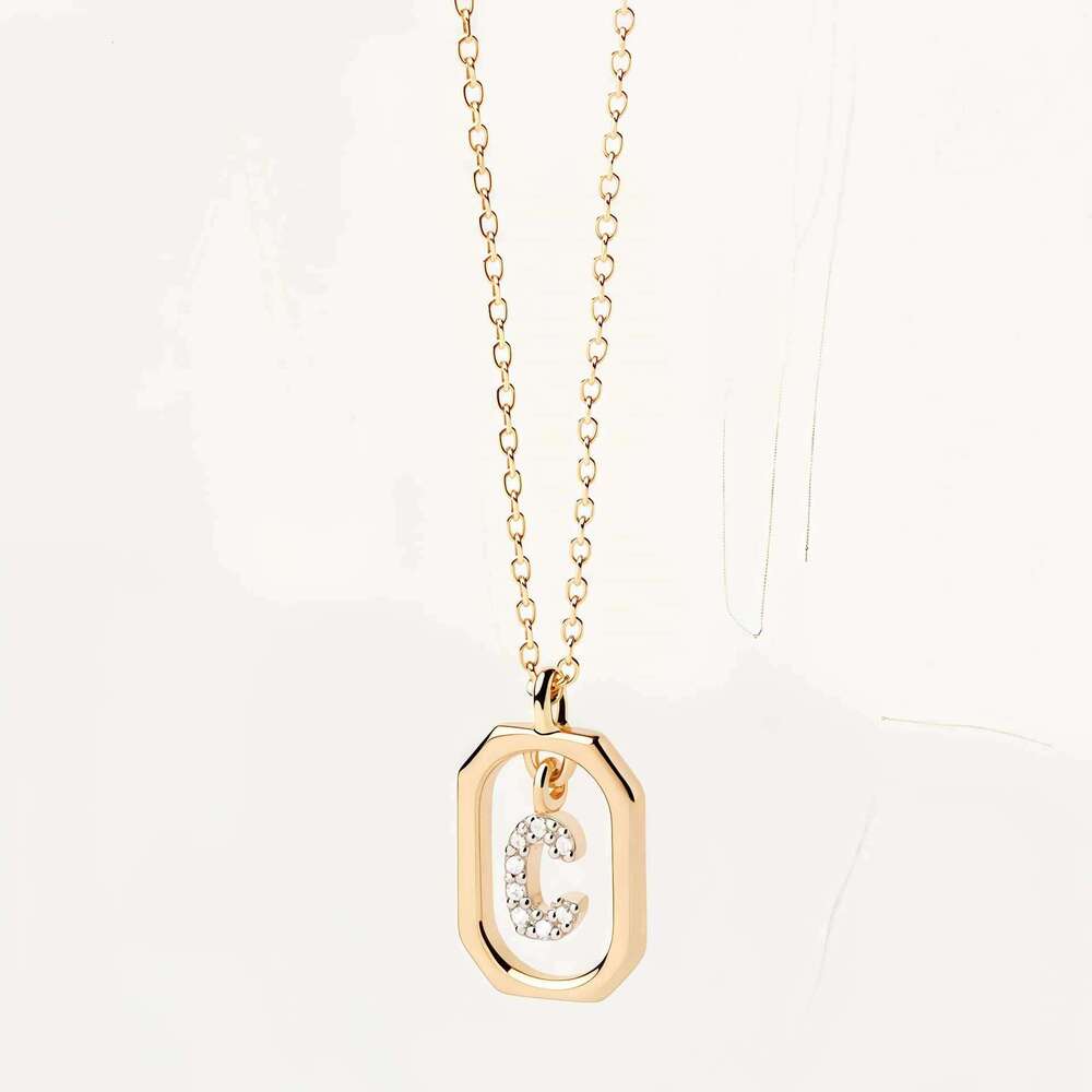 Spanish PD Hot-Selling Sier Women's 26 Mini Micro-Inlaid Full Dia Gold Letter Necklace H Pendant