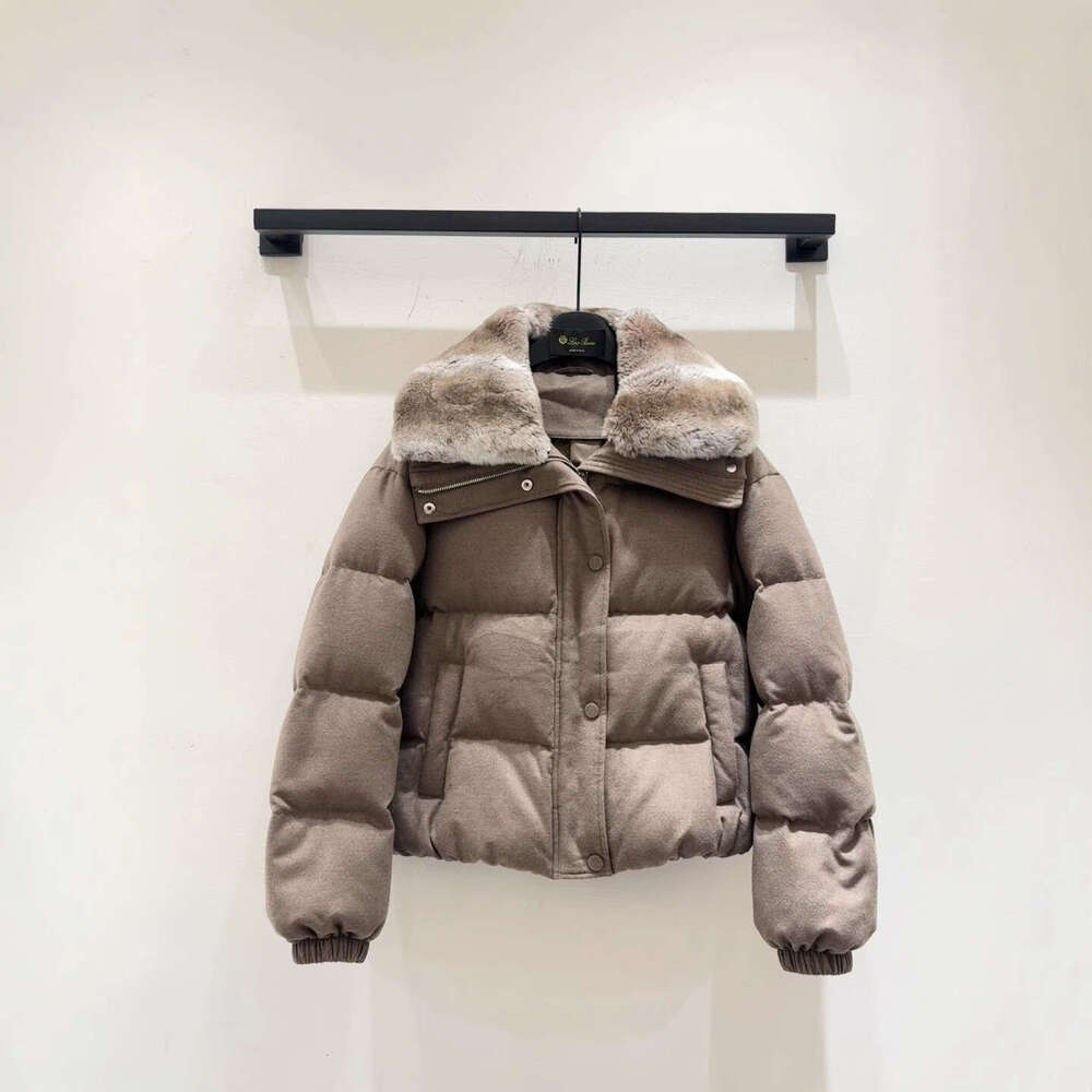 2025 Autumn Winter New Fashion Simple Rex Rabbit Fur Collar Zipper Design Solid Color Goose Down Jacket Outerwear Coats Designer Women